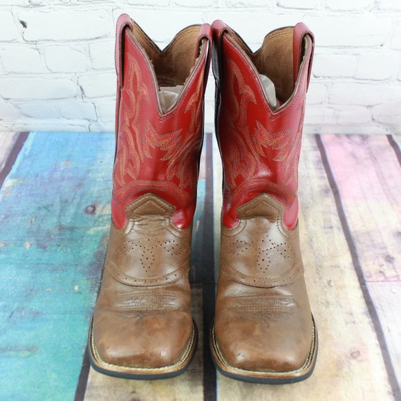 Justin Boots Other - Justin Red Brown Double Stitched Leather Pull On Western Boots Size 2.5 D